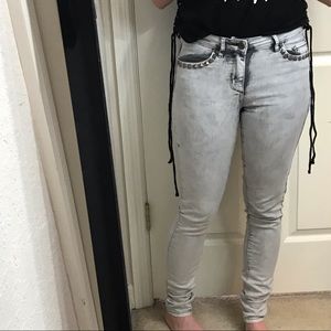 Garage Skinny Jeans, Light Gray Distressed Pants